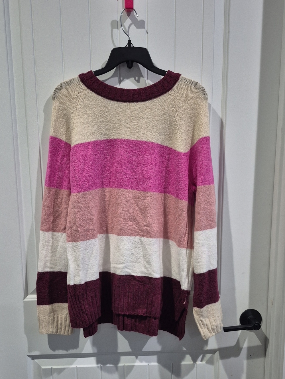 Time and Tru Striped Crewneck Sweater in Pink, Cream & Burgundy